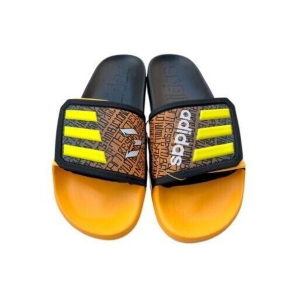 adidas Unisex Men's Sz 10 Women's Sz 11 Messi Black/Yellow Adilette TND Sandals - Picture 4 of 5